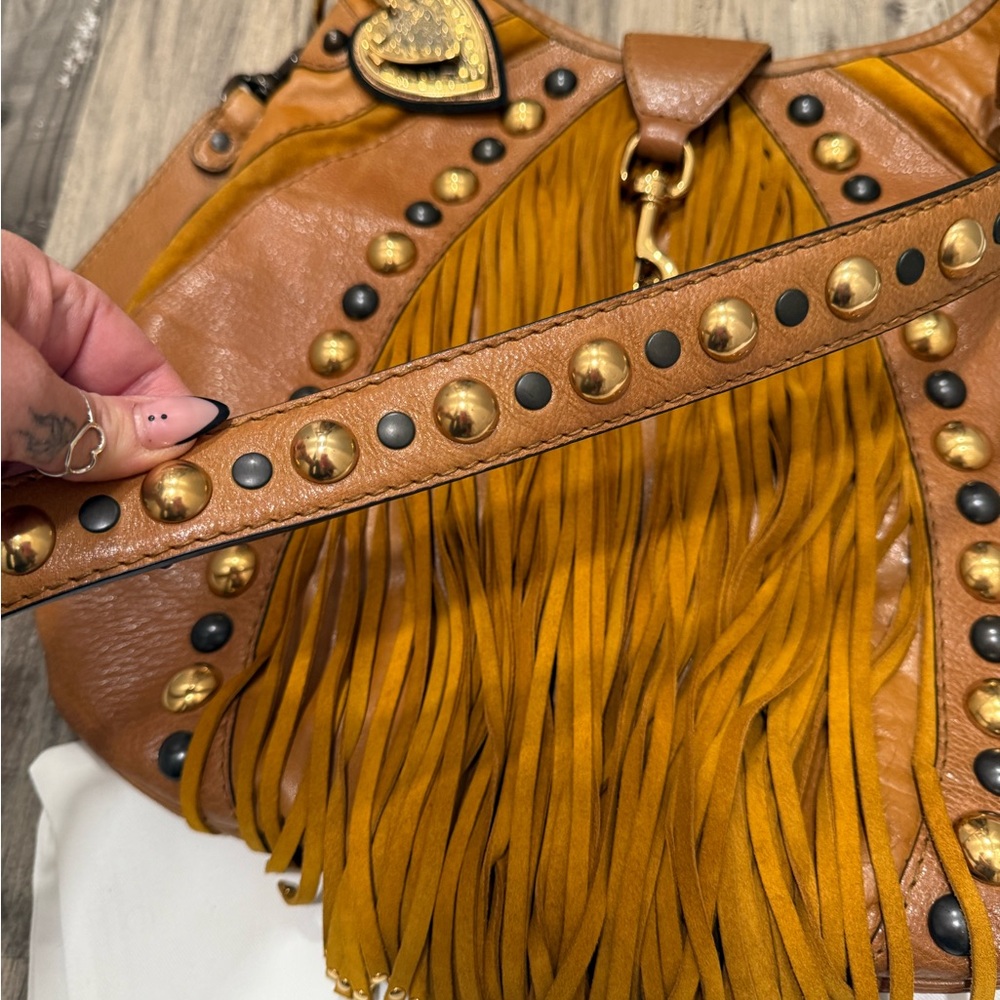 Gucci babouska studded Leather Fringe hobo 2 way bag guccisima vintage Y2K - Picture 3 of 15